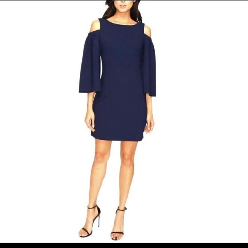 Trina Turk Kaipo Navy Indigo Blue Cold Shoulder Dress Size 2 (q1)